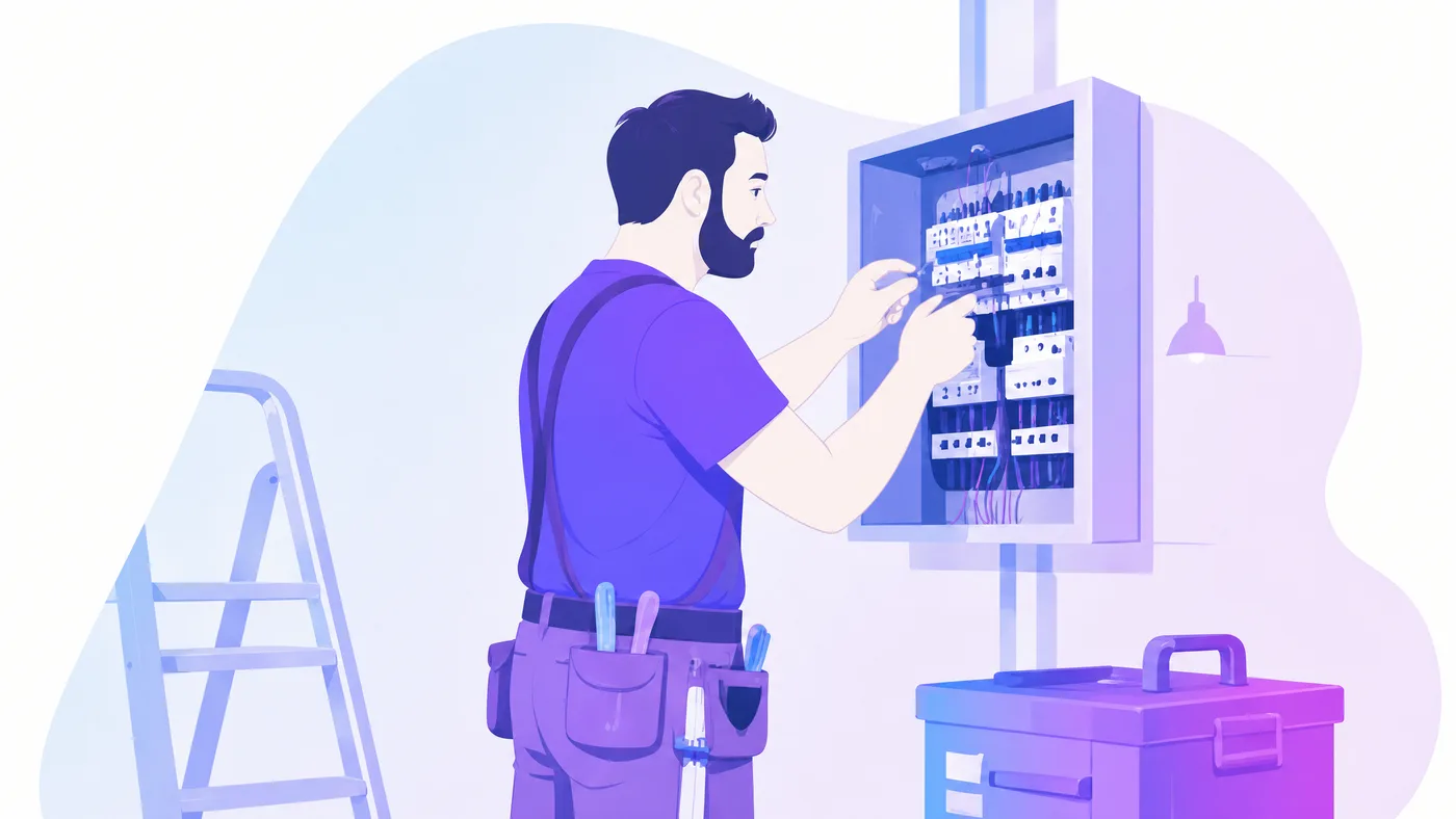 Illustration : un électricien intervient sur un tableau électrique